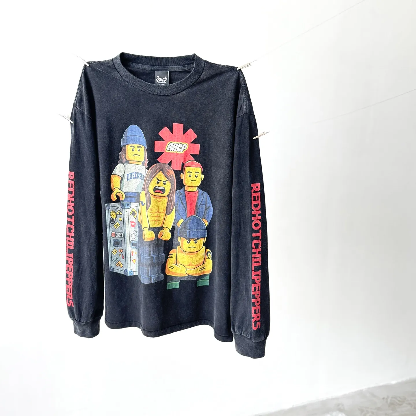 P158 # CTS-94 [LEGO Limited] Saint x RHCP Red Hot Chili Peppers x LEGO three-party joint long-sleeved original 280g heavy fabric after consistent washing Retro single stitch heaven and earth stitch technology heavy Assute yeast mill wash Size: S M L XL
